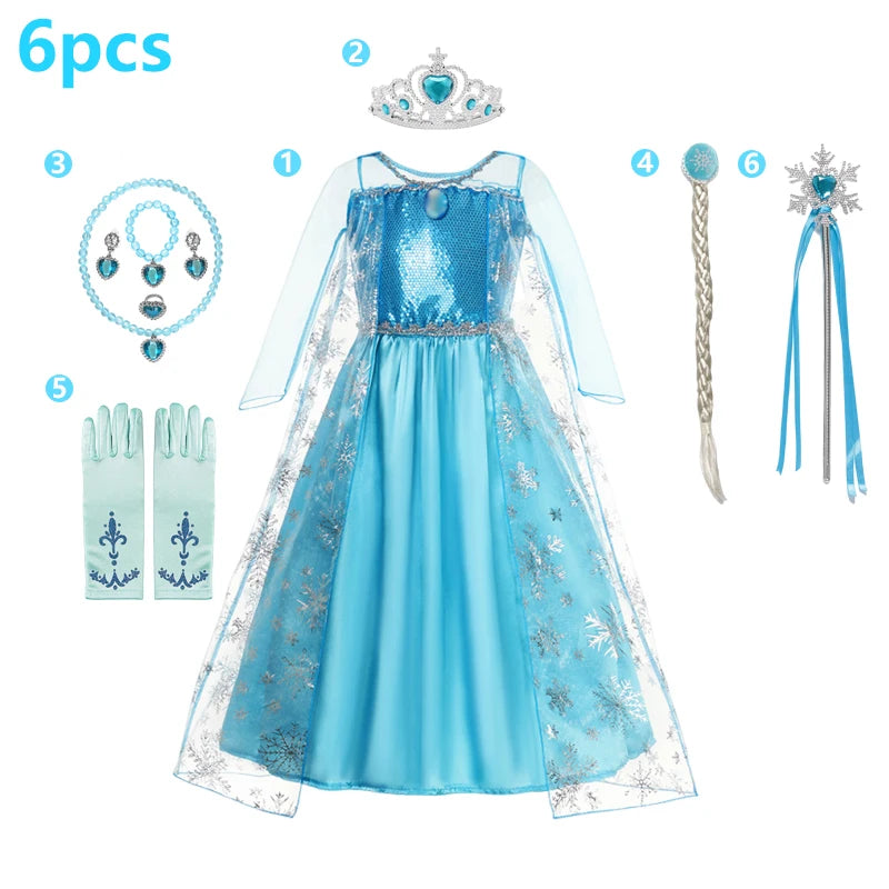 Elsa Princess Dress Girls Frozen Costume Set with Accessories