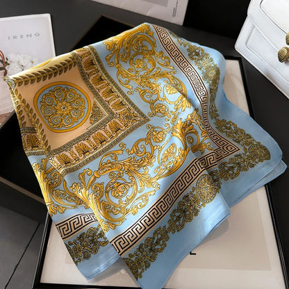Silk Square Scarf with Baroque Print – Luxury Headband & Shawl 27.6"