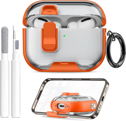 Clear AirPods Pro 3 Case Shockproof TPU Cover with Lock & Carabiner Ring