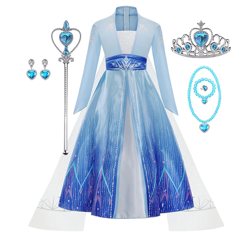 Elsa Frozen Princess Costume for Girls – Halloween & Birthday Party Dress