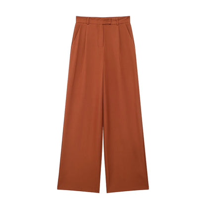 Women's High Waist Wide Leg Trousers with Front Zipper