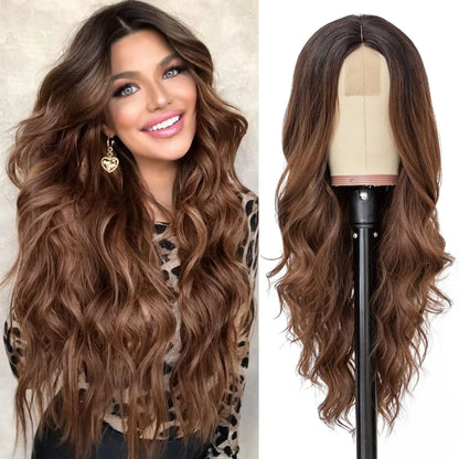 Synthetic Lace Wig 26 Inch – Long Wavy Curly Middle Part Heat Resistant