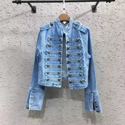 Women's Double-Breasted Denim Jacket – Military Style