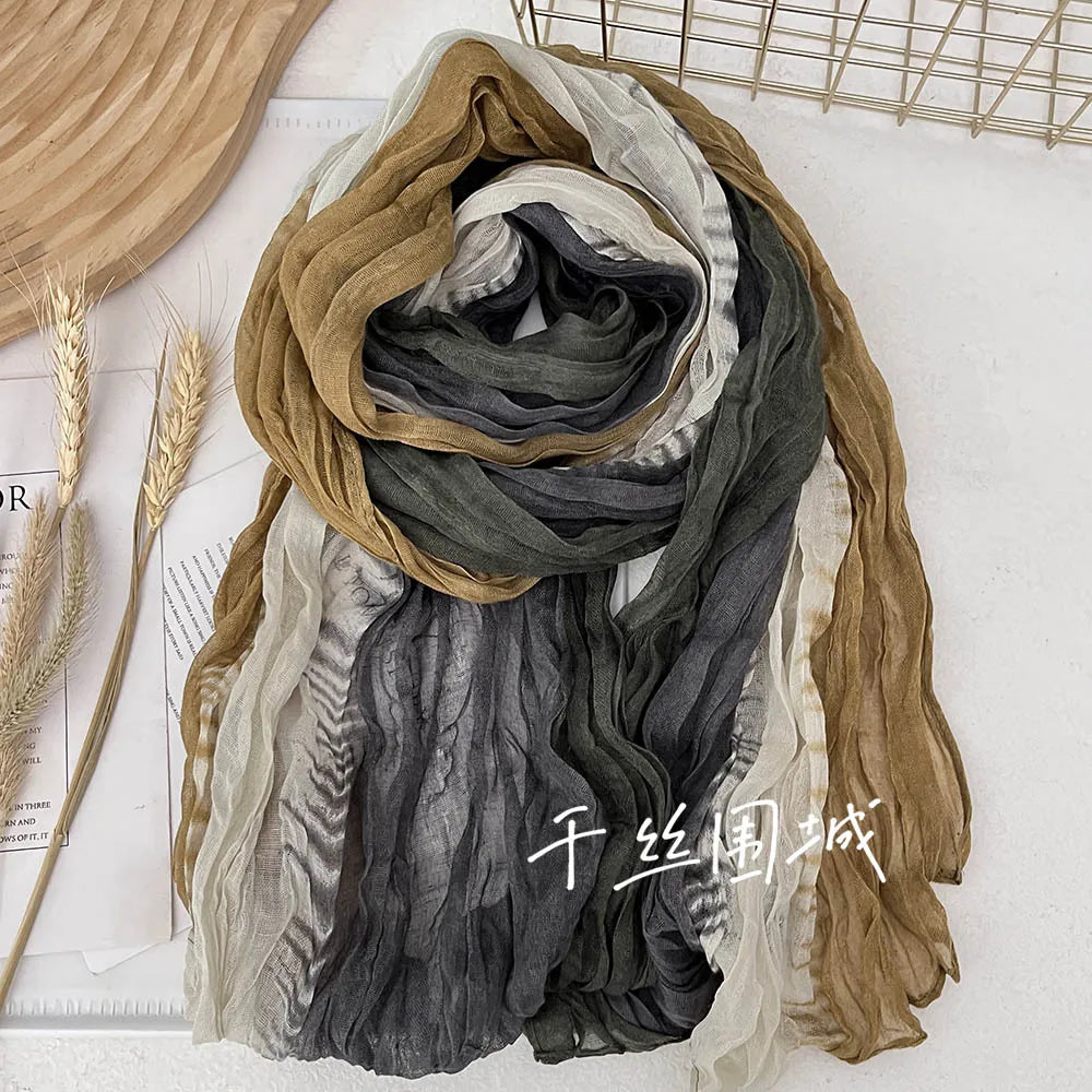 Gradient Crinkle Long Scarf for Women – Lightweight Wrap