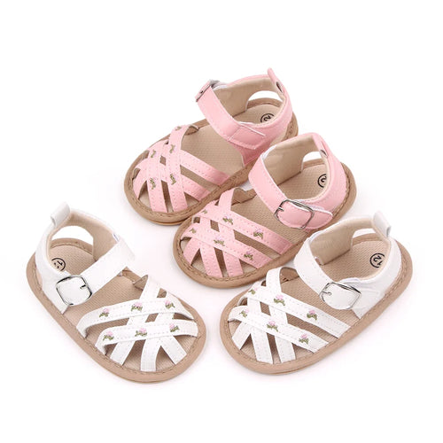 Baby Girl Flower Sandals – Cross Strap Soft Sole Summer Shoes