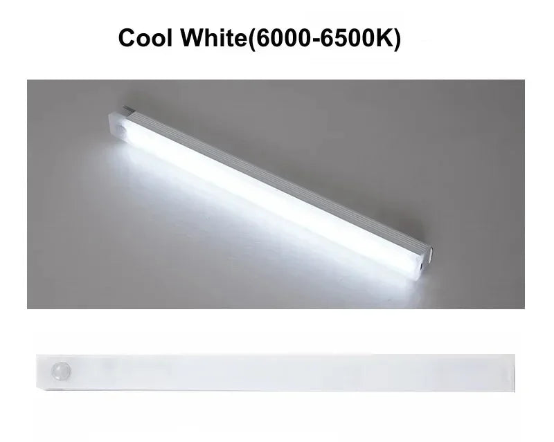 PIR Motion Sensor LED Light Bar – USB Rechargeable, Warm & Cool White