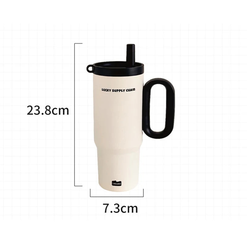 Vacuum Insulated Travel Tumbler with Straw & Handle 25.4oz