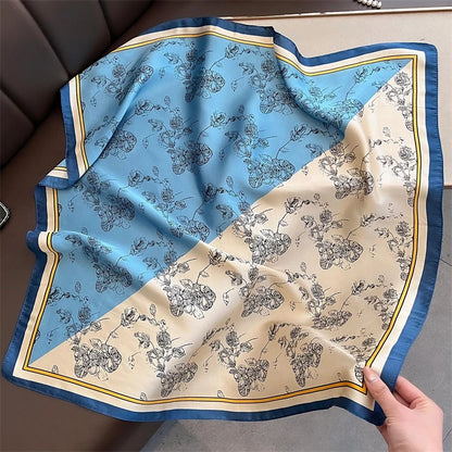 Satin Square Scarf Women Cute Cat Print Headscarf Neckerchief