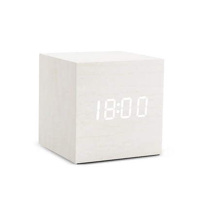 Wooden LED Digital Alarm Clock – Voice Control, Temperature & Humidity Display
