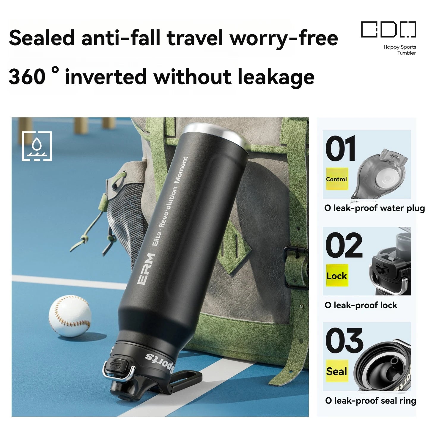 Insulated Sports Water Bottle Stainless Steel Double Wall with Handle