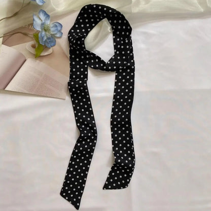 Silk Ribbon Neck Scarf for Women – Polka Dot Skinny Neckerchief & Bandana