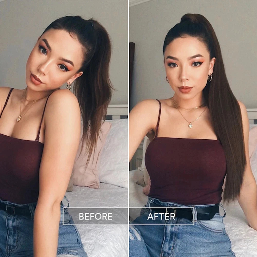 Wrap Around Ponytail Extension Synthetic Straight Hair 22-34 Inch