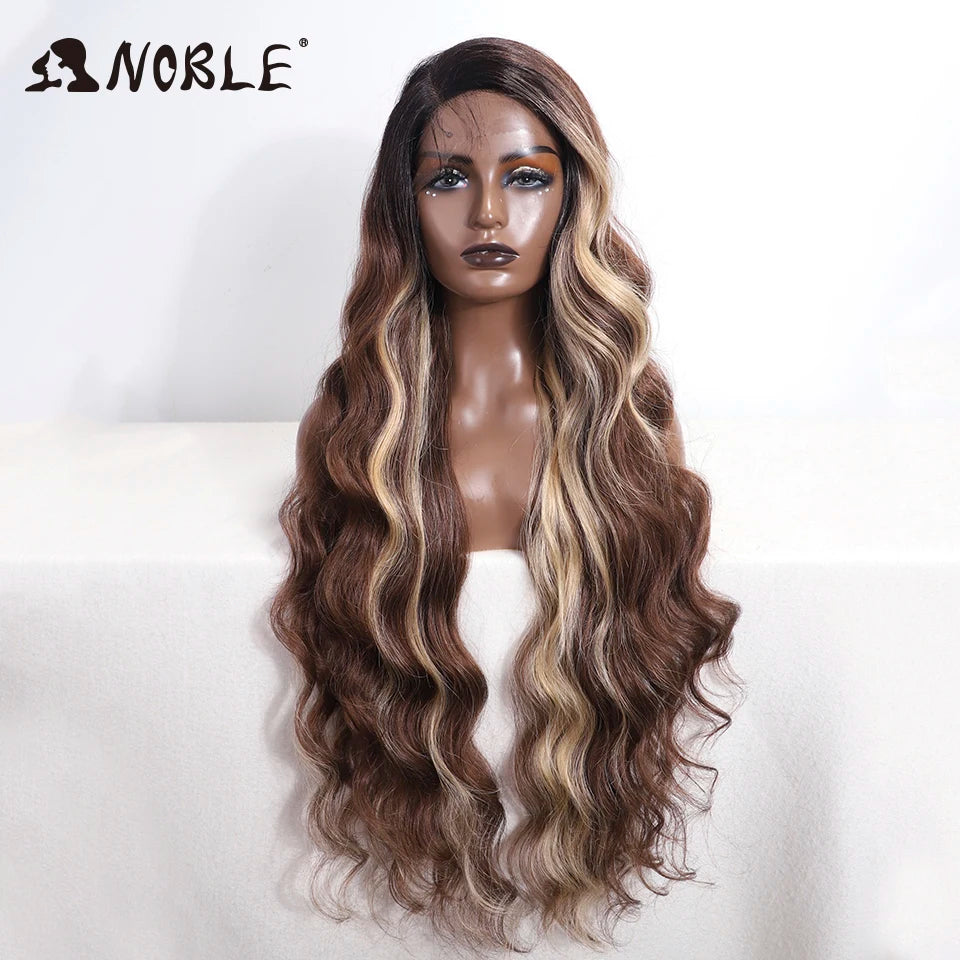 Lace Part Synthetic Wig – 36" Long Wavy Body Wave, 150% Density, Multi-Color