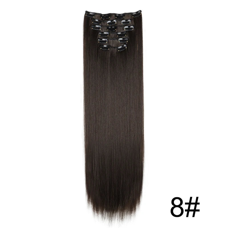 Clip-In Hair Extensions 6-Piece Set – Long Straight Synthetic Hair