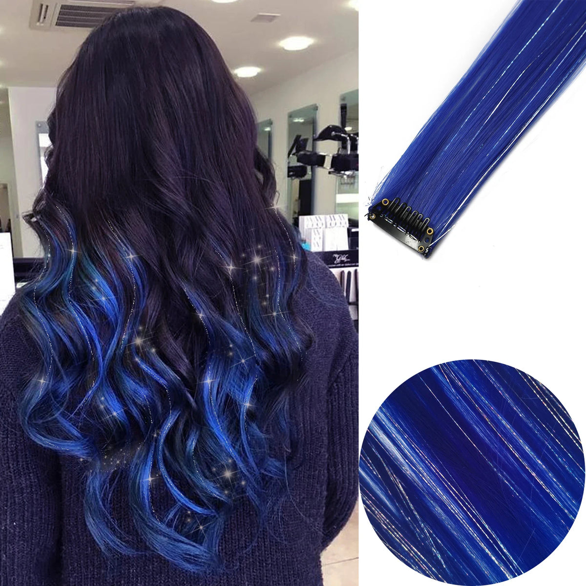 Clip-In Hair Extensions 6 Pcs Colored Highlights 22 Inch Straight