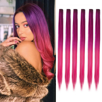 Clip-In Hair Extensions 6 Pcs Colored Highlights 22 Inch Straight