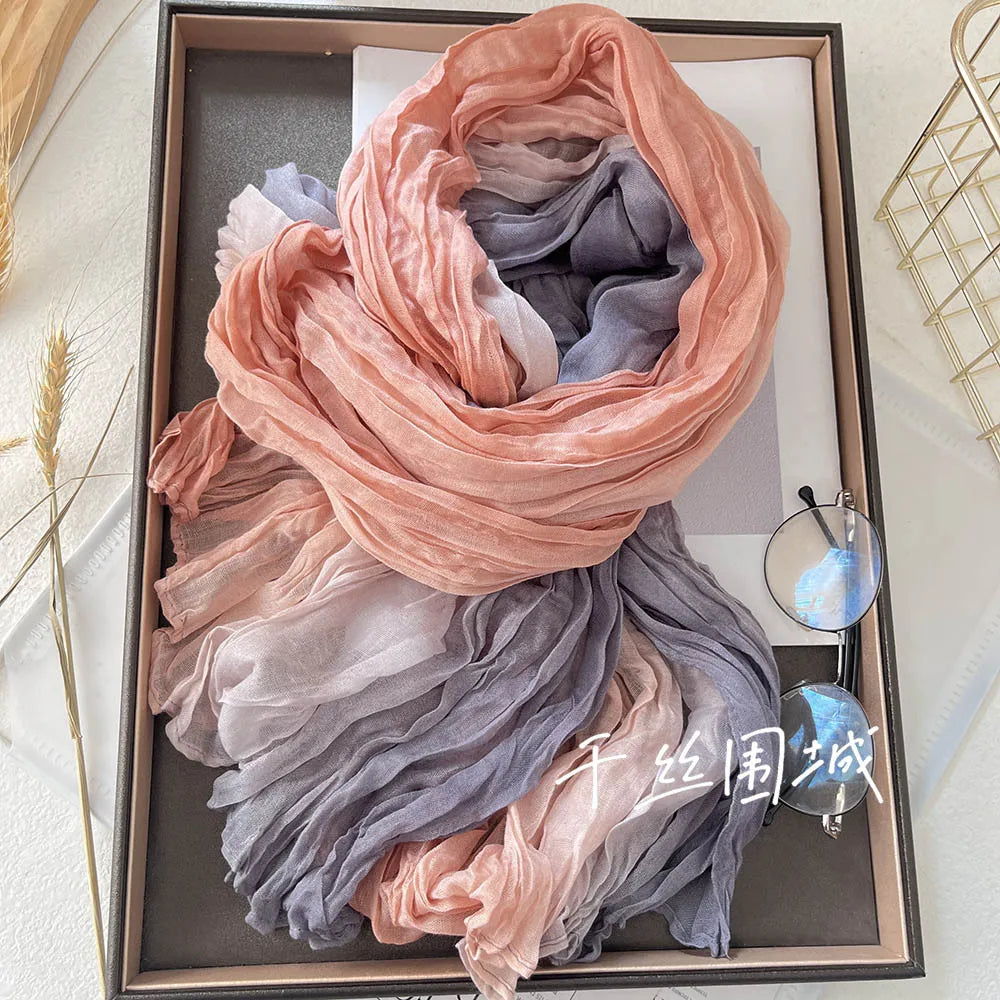 Gradient Crinkle Long Scarf for Women – Lightweight Wrap