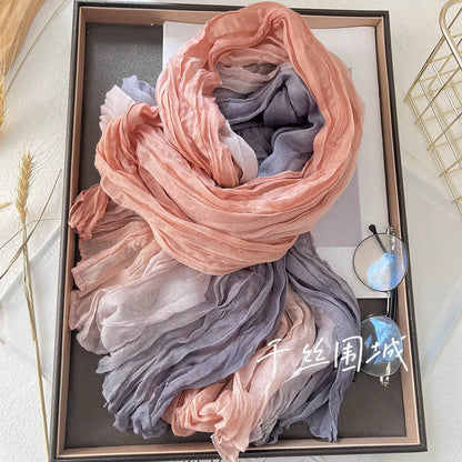 Gradient Crinkle Long Scarf for Women – Lightweight Wrap