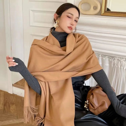 Cashmere-Feel Solid Scarf – Women's Warm Winter Wrap with Fringe