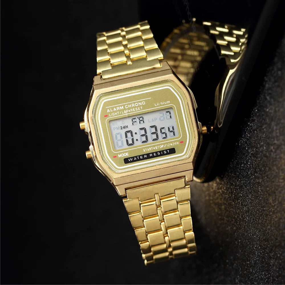 Digital Watch – Stainless Steel Retro LCD Wristwatch