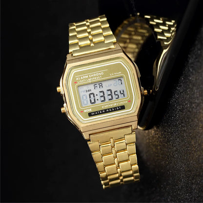 Digital Watch – Stainless Steel Retro LCD Wristwatch