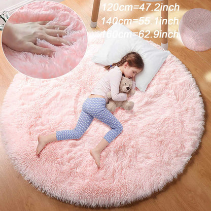 Round Fluffy Shag Area Rug – Soft Plush Circle Carpet for Kids & Girls Room