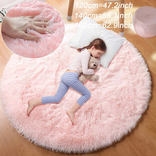 Round Fluffy Shag Area Rug – Soft Plush Circle Carpet for Kids & Girls Room
