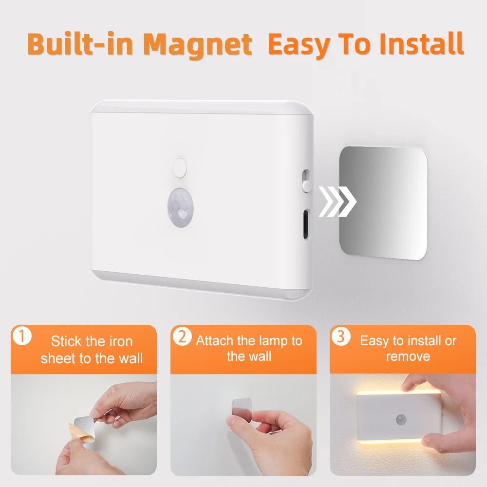 Motion Sensor LED Night Light – USB Rechargeable, Color-Changing