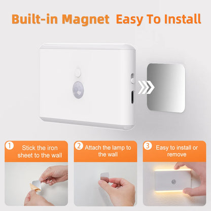 Motion Sensor LED Night Light – USB Rechargeable, Color-Changing