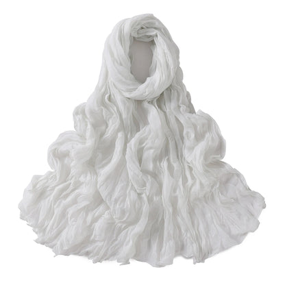 Women's Crinkle Cotton Voile Scarf – Lightweight Solid Color Shawl