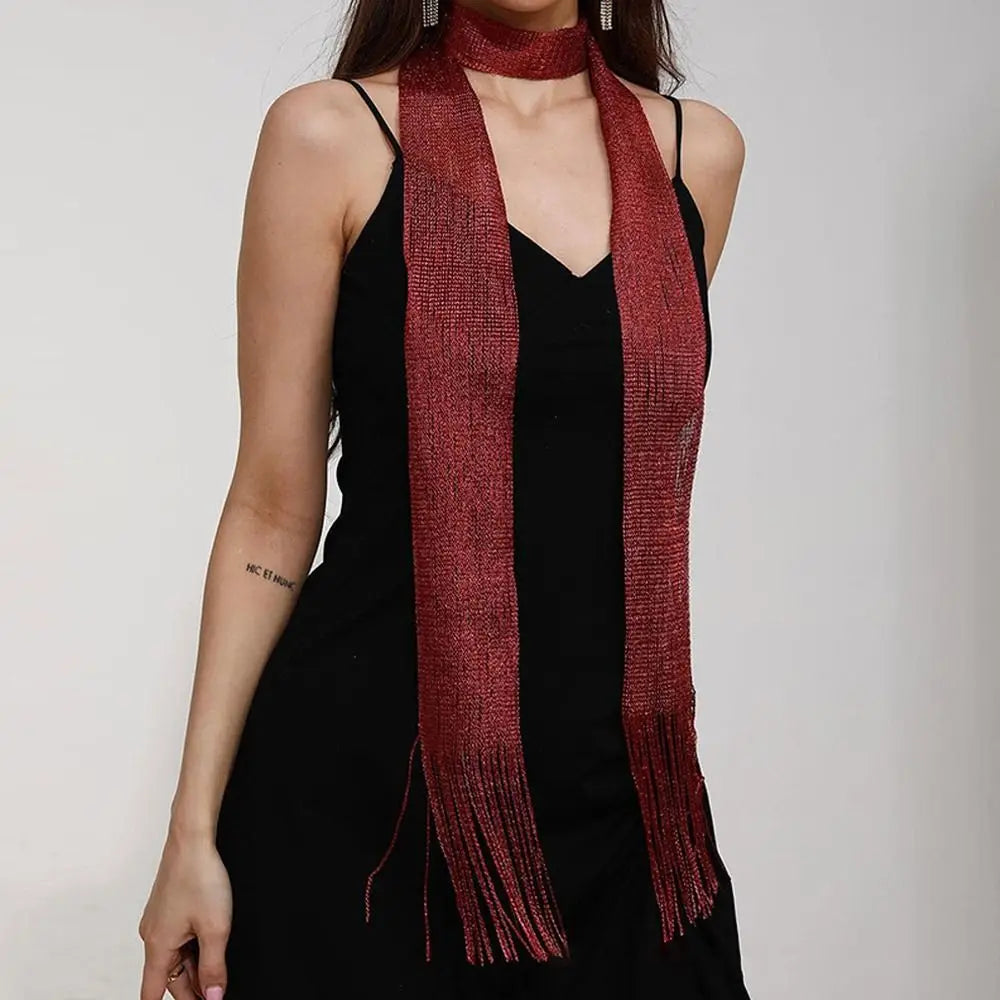 Shiny Tassel Scarf Necklace for Women – Glitter Party Evening Wrap