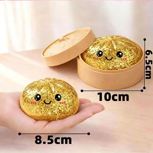 Glitter Dumpling Squishy Toy – Cute Sensory Squeeze Stress Relief Ball in Steamer Box