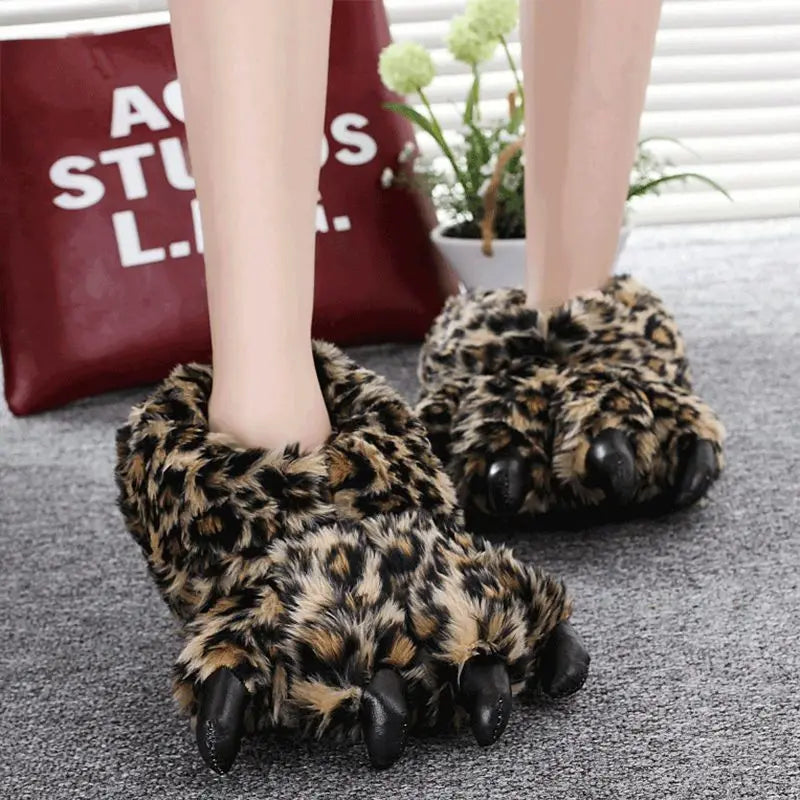 Animal Paw Slippers – Unisex Fluffy Bear Claw House Shoes