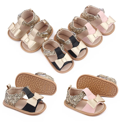 Baby Girl Glitter Bowknot Sandals – Anti-Slip Soft PU 0–18 Months
