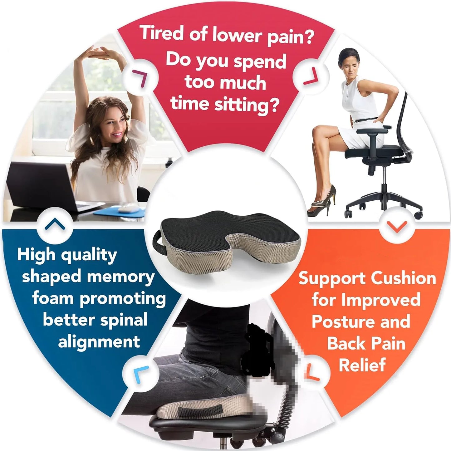 Ergonomic Memory Foam Seat Cushion – Breathable, Pressure-Relief Chair Pad