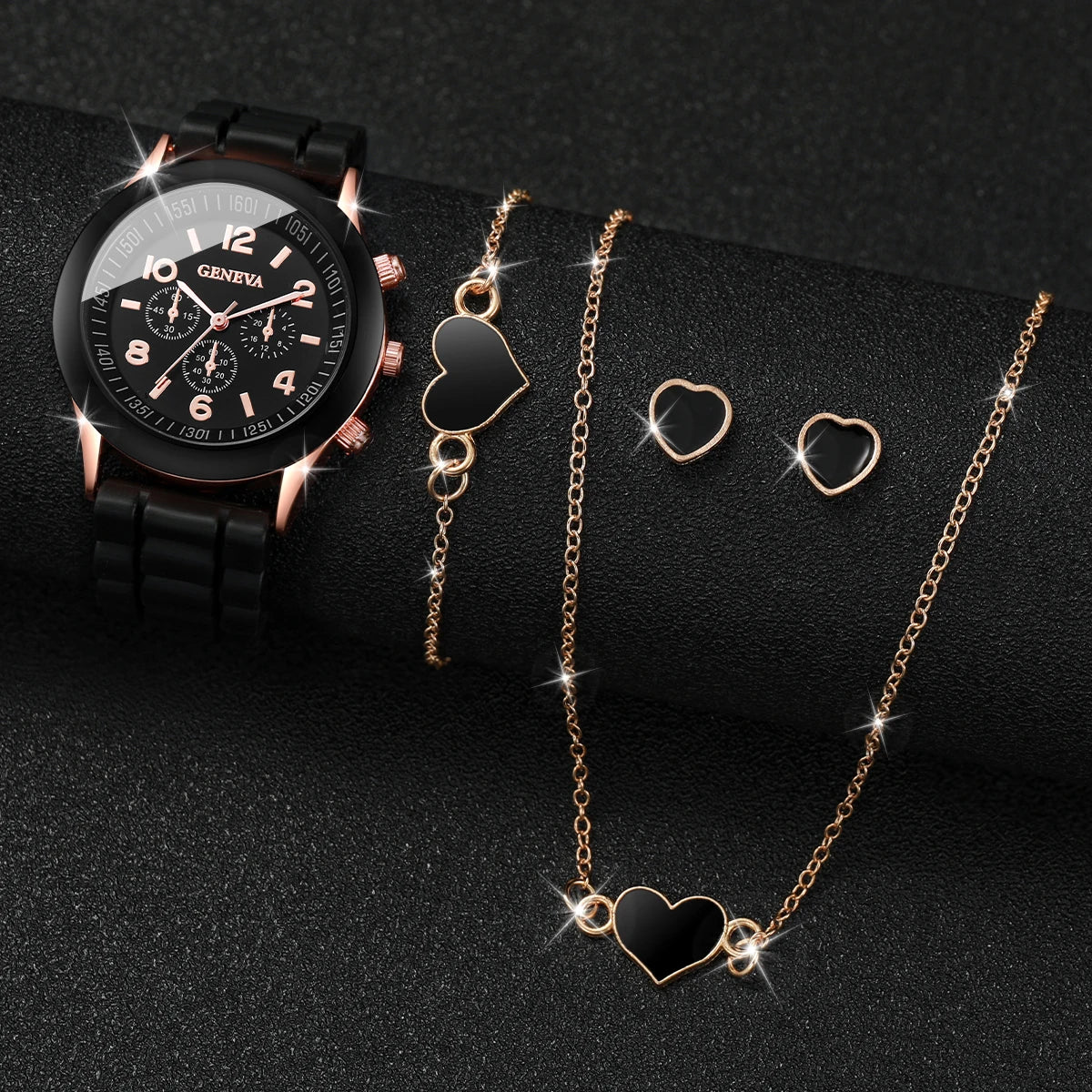 Women's Quartz Watch & Jewelry Set with Silicone Band