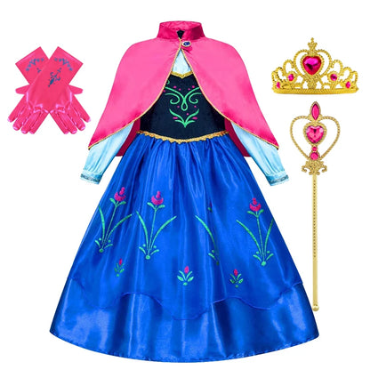 Princess Anna Costume Dress for Girls – Frozen Cosplay with Cape