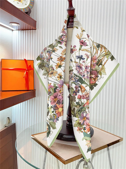 Luxury Silk Square Scarf Women Floral Paisley Print 90cm