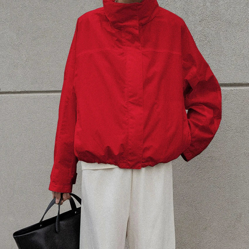 Women's Turtleneck Zip-Up Jacket – Oversized Casual Outerwear Coat