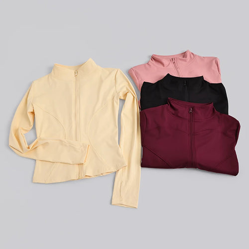 Women's Full-Zip Yoga Jacket with Thumb Holes – Slim Fit Athletic Top