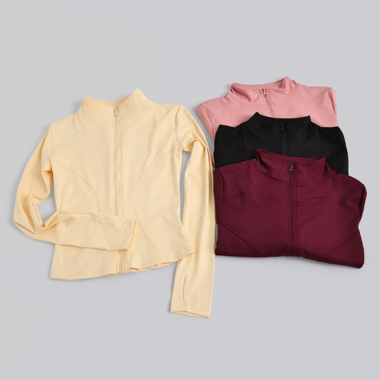 Women's Full-Zip Yoga Jacket with Thumb Holes – Slim Fit Athletic Top