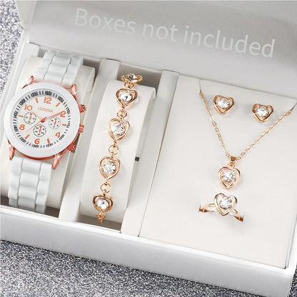 Women's Quartz Watch & Jewelry Set with Silicone Band