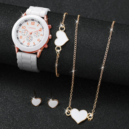 Women's Quartz Watch & Jewelry Set with Silicone Band