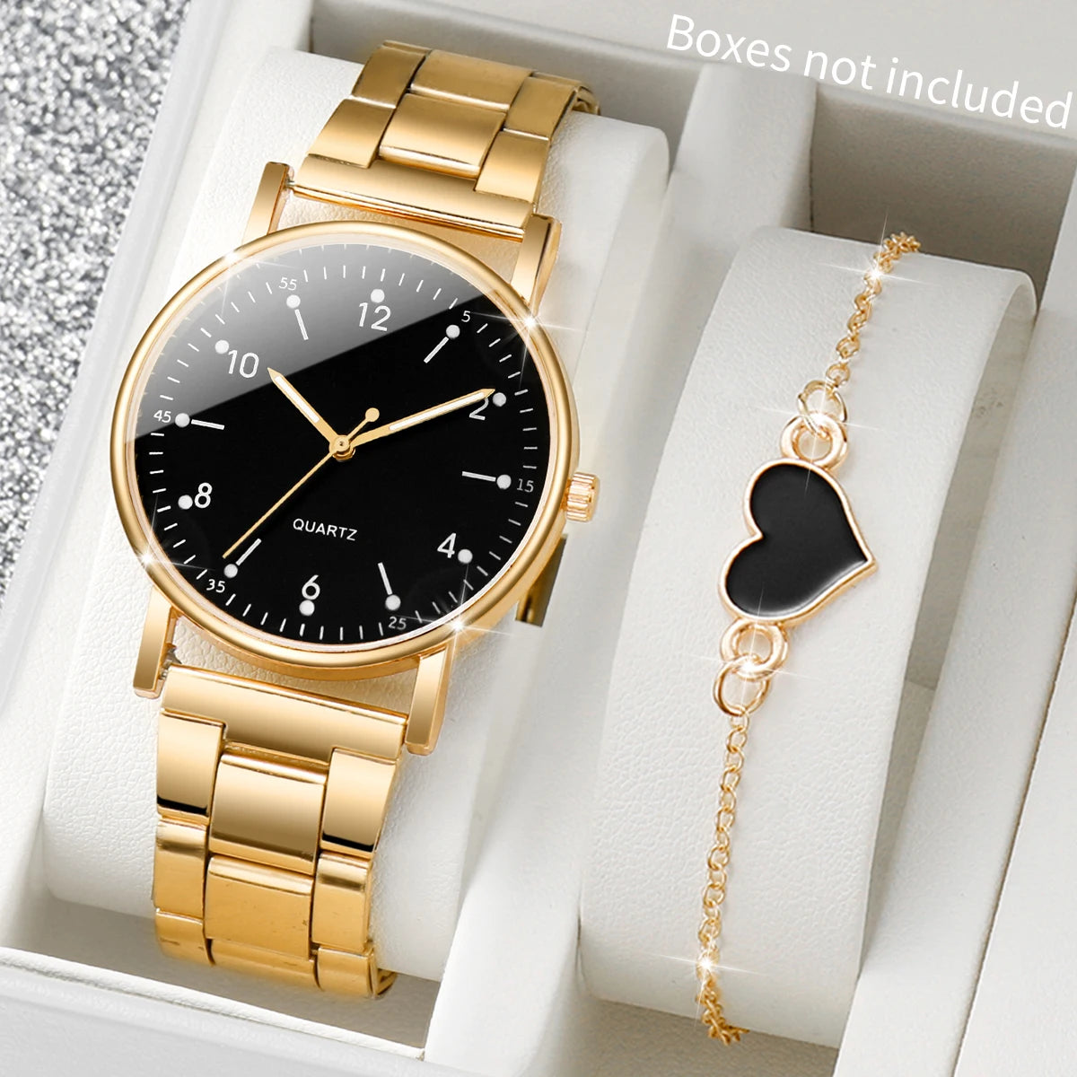 Women's Quartz Watch & Heart Bracelet Set – 2 or 4 Piece