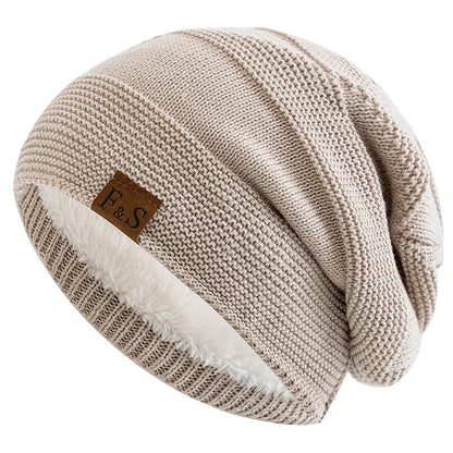 Fur Lined Slouchy Knit Beanie – Unisex Winter Hat
