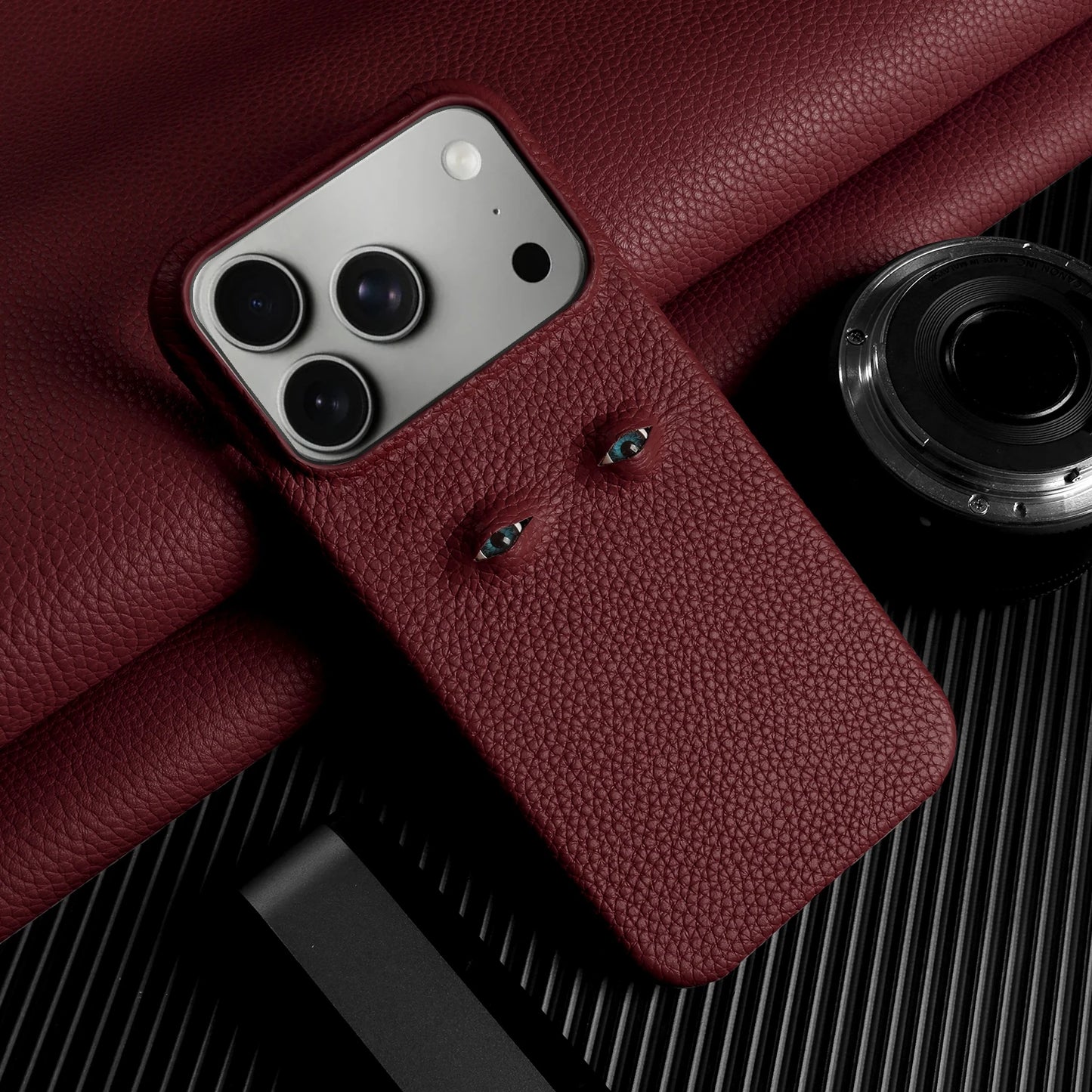 Eyes Lychee Genuine Leather iPhone Case