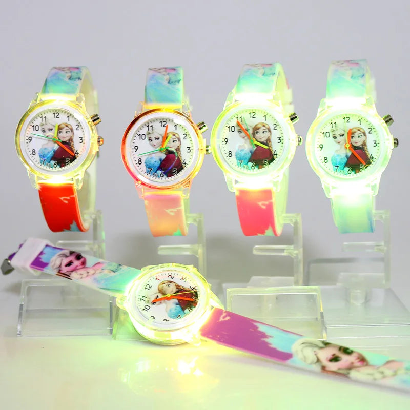 Kids Frozen Elsa & Anna Light-Up Watch Girls Silicone Strap