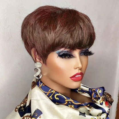 Short Pixie Cut Human Hair Wig with Bangs for Black Women