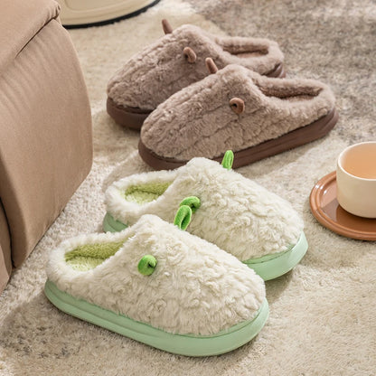 Fuzzy Cartoon Slippers – Warm Closed Toe Non-Slip House Shoes for Women & Men