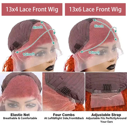 Ginger Orange Water Wave Lace Front Wig Human Hair 13x4 13x6 16-42 Inch